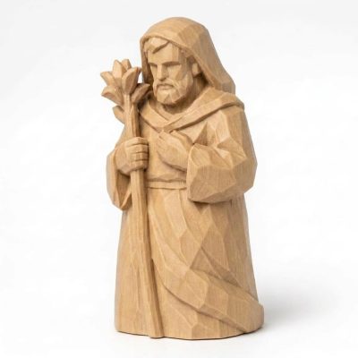 Wood Carved-Like Saint Joseph Figurine - Unique Desk Decor with Artisan Aesthetic - Great Gift for Adults - 3D Printed in Canada (White Oak)