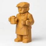 Wood Carved-Like Barista Figurine - Unique Desk Decor for Adults – 3D Printed in Canada - 3D Printed in Canada (Ochre Yellow)