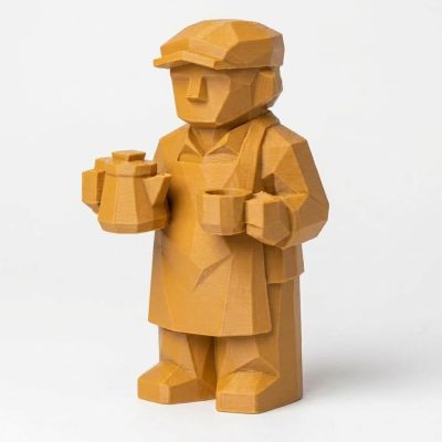 Wood Carved-Like Barista Figurine - Unique Desk Decor for Adults – 3D Printed in Canada - 3D Printed in Canada (Ochre Yellow)
