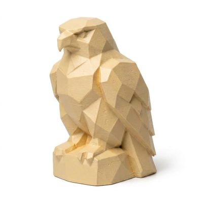 Wood Carved-Like Hawk Figurine - Unique Desk Decor for Collectors – 3D Printed in Canada - 3D Printed in Canada (White Oak)