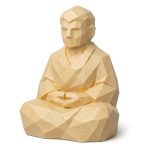 Wood Carved-Like Meditating Figure Figurine in White Oak Finish - 3D Printed in Canada (White Oak)