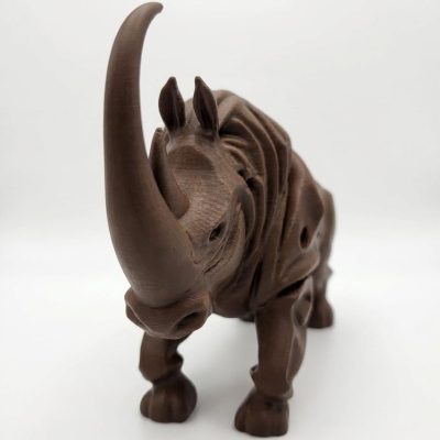 Wood Carved-Style Woolly Rhinoceros Figurine in Black Walnut Finish - 3D Printed in Canada (Black Walnut)