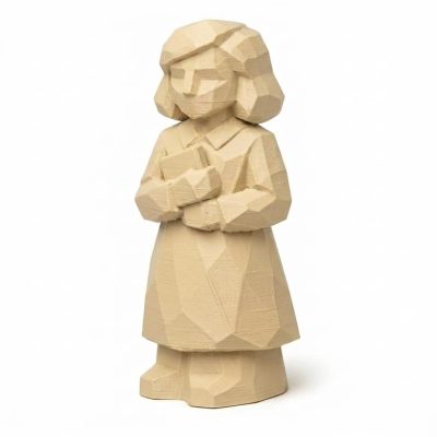 Wood Carved-Like Anne Frank Figurine - Unique Desk Decor for Adults – 3D Printed in Canada - 3D Printed in Canada (White Oak)
