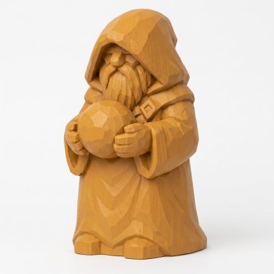 Wood Carved Fortune Keeper Collectible Figurine in Ochre Yellow Finish - 3D Printed in Canada (Ochre Yellow)