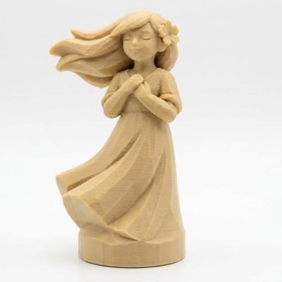 Wood Carved-Like Summer Breeze Figurine - Unique Desk Decor for Adults – 3D Printed in Canada - 3D Printed in Canada (White Oak)