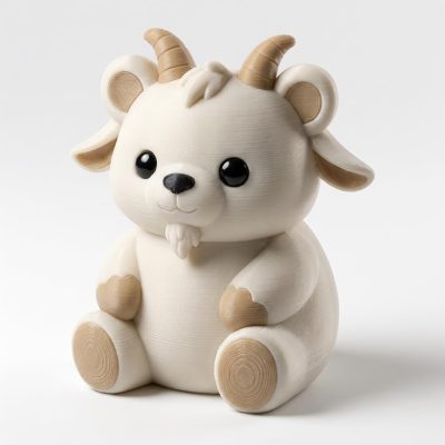 Goat Teddy Bear Cub Collectible Figurine - Unique Desk Decor for Adults – 3D Printed in Canada