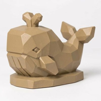 Wood Carved-Like Whale Figurine - Unique Desk Decor for Adults 3D Printed in Canada - 3D Printed in Canada (Classic Birch)