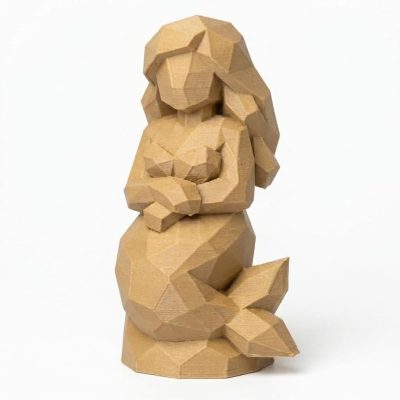Wood Carved-Like Mermaid Figurine - Unique Desk Decor for Adults 3D Printed in Canada - 3D Printed in Canada (Classic Birch)