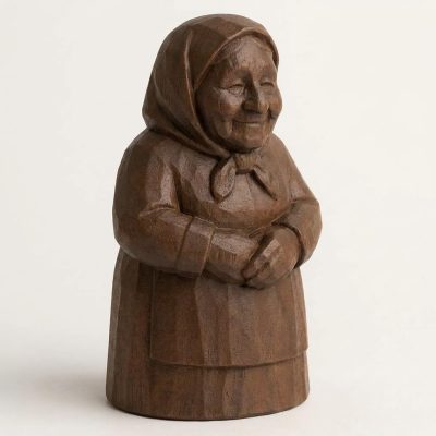 Wood Carved-Like Grandmother Figurine - Unique Desk Decor for Adults – 3D Printed in Canada - 3D Printed in Canada (Black Walnut)