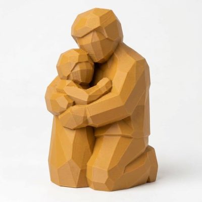 Wood Carved-Like Sacred Bond Figurine in Ochre Yellow Finish - 3D Printed in Canada (Ochre Yellow)