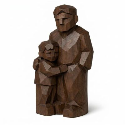 Wood Carved Father and Son Collectible Figurine in Black Walnut Finish - 3D Printed in Canada (Black Walnut)