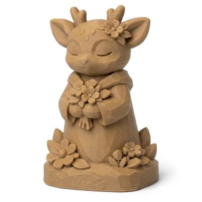 Wood Carved-Like Spring Fawn Figurine - Unique Desk Decor for Adults 3D Printed in Canada - 3D Printed in Canada (Classic Birch)