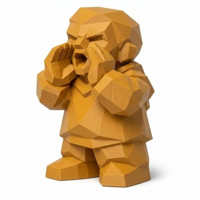 Wood Carved Echoes Figurine in Ochre Yellow Finish - Unique Desk Decor for Adults - 3D Printed in Canada (Ochre Yellow)