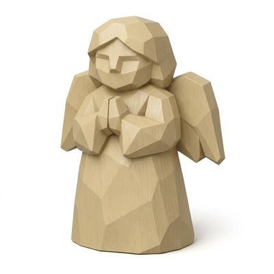 Wood Carved Angel in Waiting Collectible Figurine in White Oak Finish - 3D Printed in Canada (White Oak)