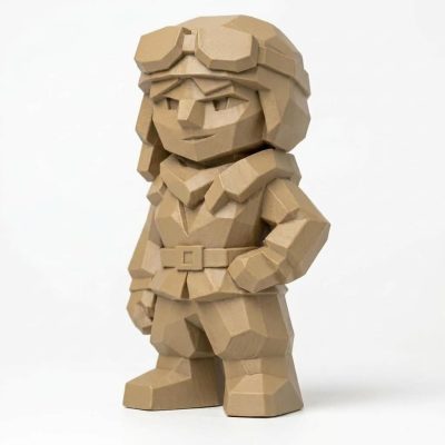 Wood Carved-Like Amelia Earhart Figurine - Unique Desk Decor for Adults 3D Printed in Canada - 3D Printed in Canada (Classic Birch)