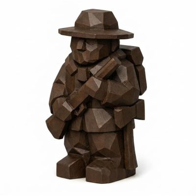Wood Carved Canadian Settler Collectible Figurine in Black Walnut Finish - 3D Printed in Canada (Black Walnut)