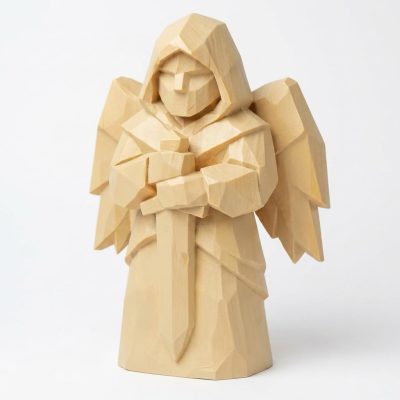Wood Carved Guardian Spirit Collectible Figurine in White Oak Finish - 3D Printed in Canada (White Oak)