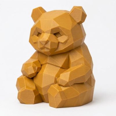 Wood Carved Panda Collectible Figurine in Ochre Yellow Finish - 3D Printed in Canada (Ochre Yellow)
