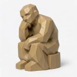 Wood Carved-Like The Thinker Figurine - Unique Desk Decor Accent for Collectors 3D Printed in Canada - 3D Printed in Canada (Classic Birch)