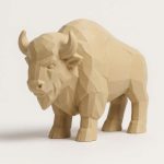 Wood Carved-Like Bison Figurine in White Oak Finish - 3D Printed in Canada (White Oak)