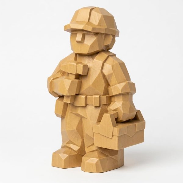 Wood Carved Builder Figurine