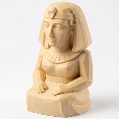 Wood Carved Cleopatra Figurine in White Oak Finish - 3D Printed in Canada (White Oak)