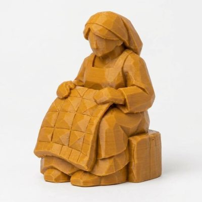 Wood Carved-Like Quilter Figurine - Unique Desk Decor for Collectors – 3D Printed in Canada - 3D Printed in Canada (Ochre Yellow)