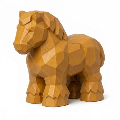 Wood Carved-Like Clydesdale Figurine - Unique Desk Decor for Adults – 3D Printed in Canada - 3D Printed in Canada (Ochre Yellow)