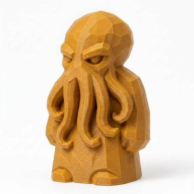 Wood Carved-Like Kraken Figurine - Unique Desk Decor for Adults – 3D Printed in Canada - 3D Printed in Canada (Ochre Yellow)