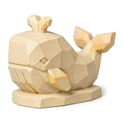 Wood Carved-Like Whale Figurine - Unique Desk Decor for Adults – 3D Printed in Canada - 3D Printed in Canada (White Oak)
