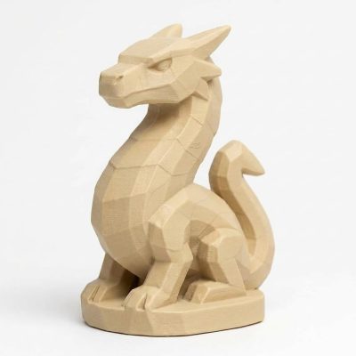 Wood Carved-Like Wyrm Figurine - Unique Desk Decor for Adults – 3D Printed in Canada - 3D Printed in Canada (White Oak)