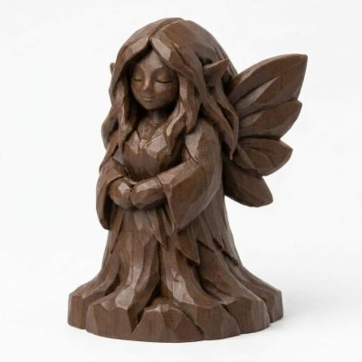 Wood Carved-Like Root Fairy Figurine in Black Walnut Finish - 3D Printed in Canada (Black Walnut)