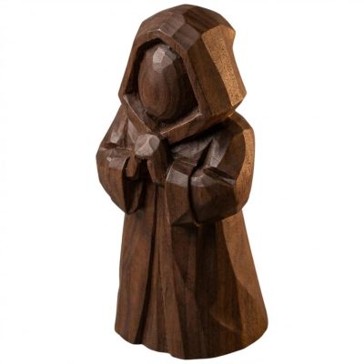 Wood Carved Snowfall Watcher Figurine in Black Walnut Finish - 3D Printed in Canada (Black Walnut)