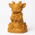 Wood Carved-Like Spring Fawn Figurine - Unique Desk Decor for Adults – 3D Printed in Canada - 3D Printed in Canada (Ochre Yellow)