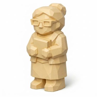 Wood Carved Librarian Collectible Figurine in White Oak Finish - 3D Printed in Canada (White Oak)
