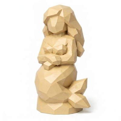 Wood Carved-Like Mermaid Figurine - Unique Desk Decor for Adults – 3D Printed in Canada - 3D Printed in Canada (White Oak)