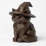Wood Carved-Like Halloween Cat Figurine - Unique Desk Decor for Adults – 3D Printed in Canada - 3D Printed in Canada (Black Walnut)