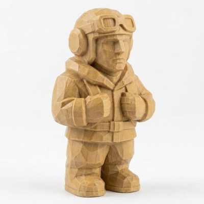 Wood Carved-Like Pilot Figurine - Unique Desk Decor for Adults 3D Printed in Canada - 3D Printed in Canada (Classic Birch)