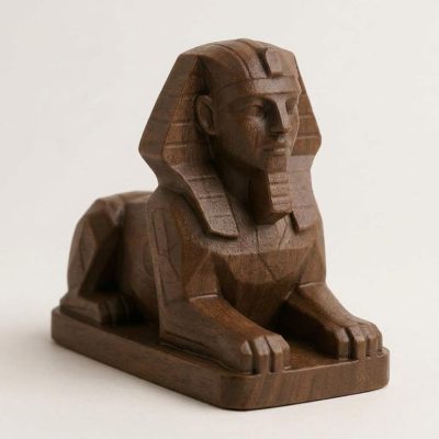 Wood Carved-Like Sphinx Figurine - Unique Desk Decor for Adults – 3D Printed in Canada - 3D Printed in Canada (Black Walnut)