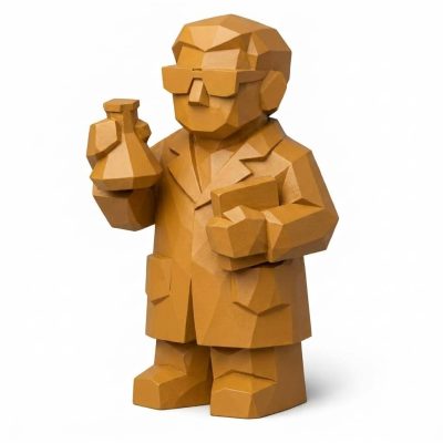 Wood Carved Scientist Collectible Figurine in Ochre Yellow Finish - 3D Printed in Canada (Ochre Yellow)