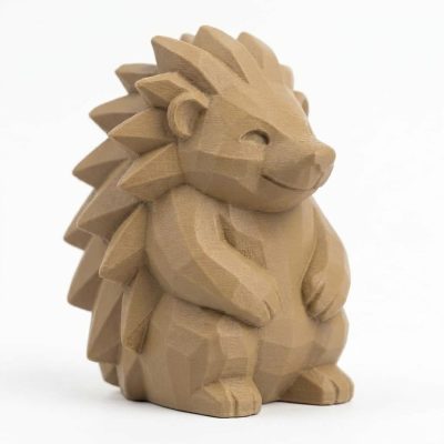 Wood Carved-Like Porcupine Figurine - Unique Desk Decor for Adults 3D Printed in Canada - 3D Printed in Canada (Classic Birch)