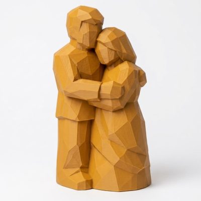 Wood Carved Forever Together Collectible Figurine in Ochre Yellow Finish - 3D Printed in Canada (Ochre Yellow)