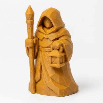 Wood Carved-Like Seeker Figurine in Ochre Yellow Finish - Elegant Desk Decor for Collectors - 3D Printed in Canada (Ochre Yellow)