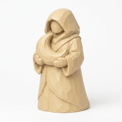 Wood Carved-Like Moon Keeper Figurine in White Oak Finish - 3D Printed in Canada (White Oak)