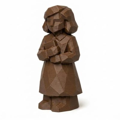 Wood Carved-Like Anne Frank Figurine - Unique Desk Decor for Adults – 3D Printed in Canada - 3D Printed in Canada (Black Walnut)