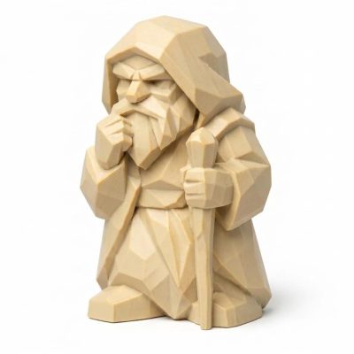 Wood Carved-Like Wisdom Figurine in White Oak Finish - Unique Desk Decor for Adults - 3D Printed in Canada (White Oak)