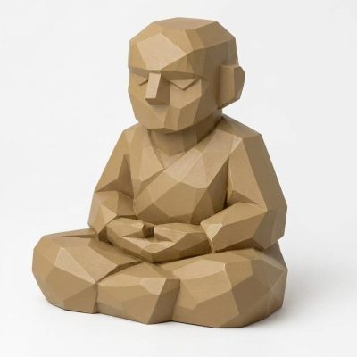 Wood Carved-Like Meditation Figurine - Unique Desk Decor for Adults 3D Printed in Canada - 3D Printed in Canada (Classic Birch)