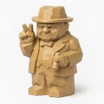 Wood Carved-Like Churchill Figurine - Unique Desk Decor for Adults 3D Printed in Canada - 3D Printed in Canada (Classic Birch)