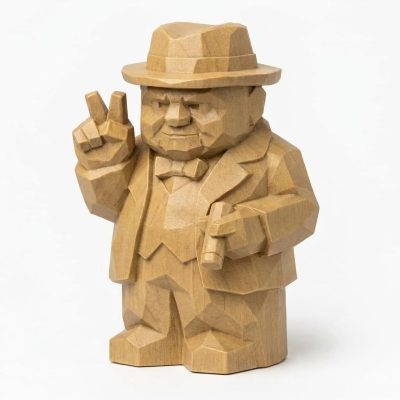 Wood Carved-Like Churchill Figurine - Unique Desk Decor for Adults 3D Printed in Canada - 3D Printed in Canada (Classic Birch)