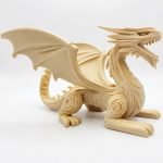 Fierce Wood-Carved English Dragon Figurine in White Oak Finish - 3D Printed in Canada (White Oak)